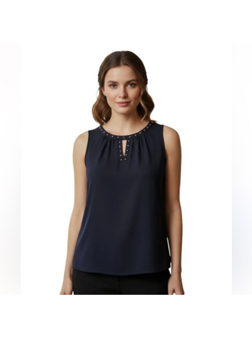 INC Black Halter Top with Silver Studs, Size L